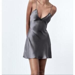 Nwt Zara Chemis Slip Dress Gray Women's Medium Mini